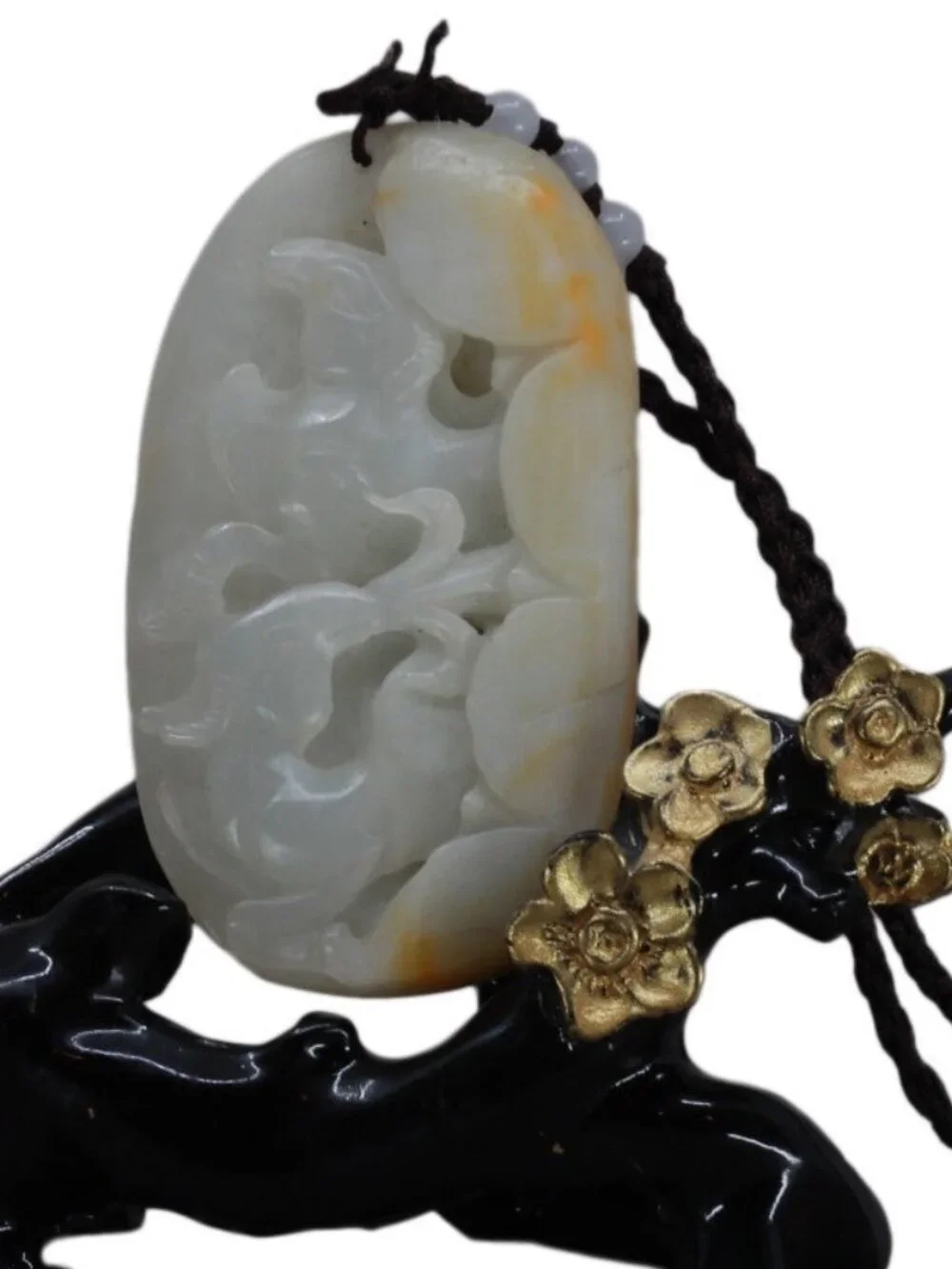 Chinese Hetian Jade Pendant w Ram & Ruyi